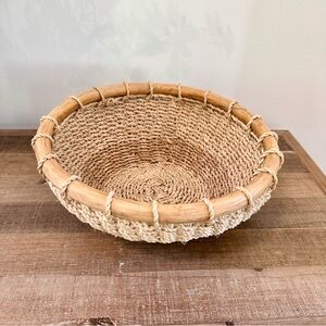 Wood Rimmed Basket Fruit Bowl Rustic Farmhouse Or Earthy Decor Vintage Style